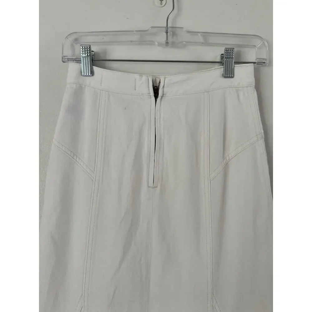 NWD Madewell Fluted Denim Midi Skirt Tile White Womens Size 23 - Picture 9 of 13